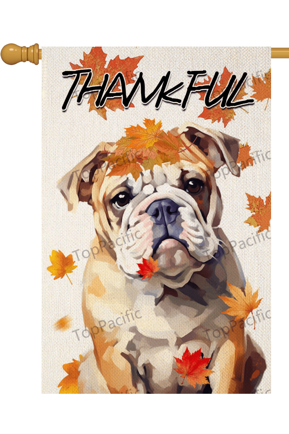 TopPacific Welcome Fall Bulldog with Autumn Leaves Garden Flag 28X40 In Small Double Sided Linen Welcome Thankful Pet Lover Fall Yard Flag for Outside Garden Decor