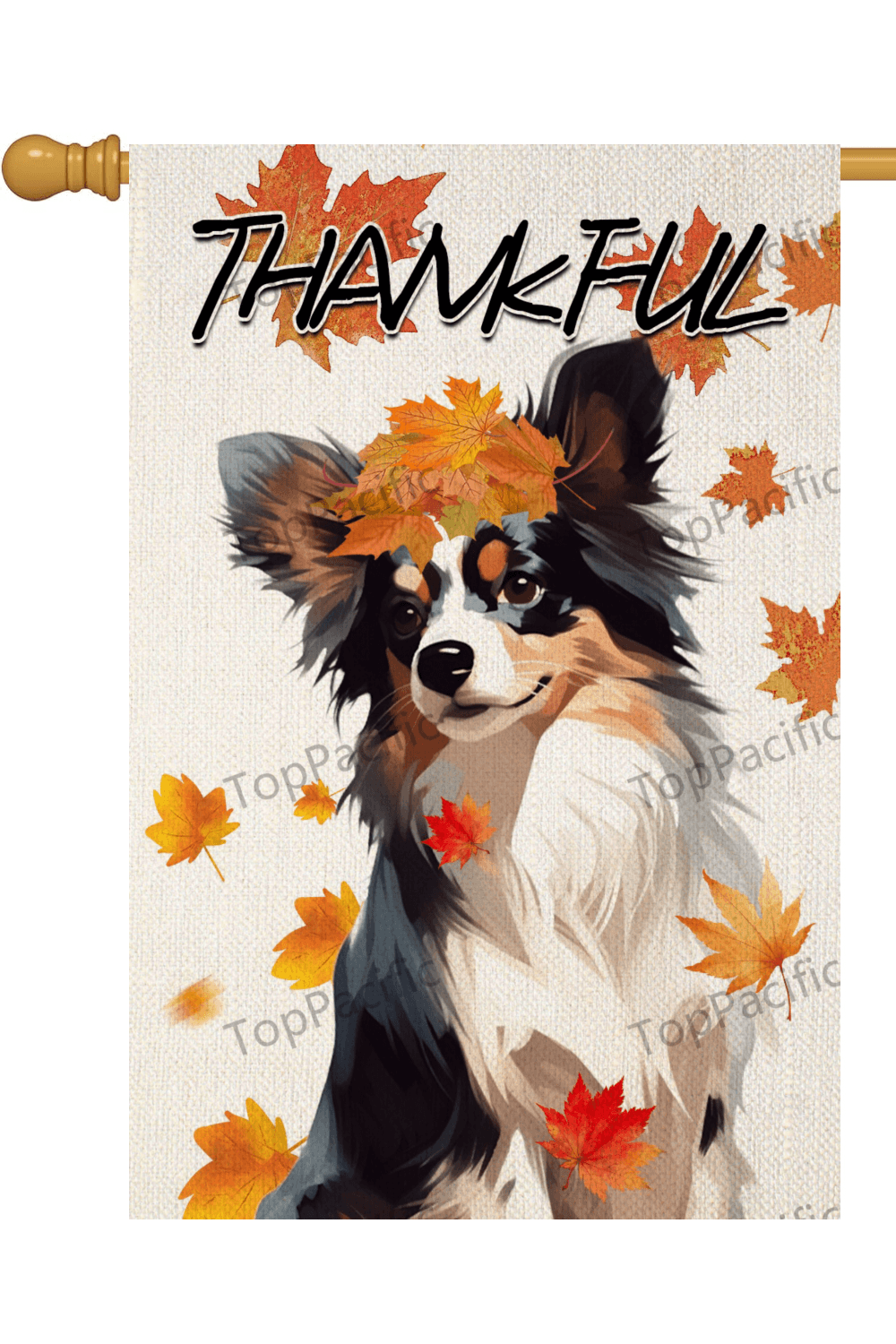 TopPacific Welcome Fall Papillon with Autumn Leaves Garden Flag 28X40 In Small Double Sided Linen Welcome Thankful Pet Lover Fall Yard Flag for Outside Garden Decor