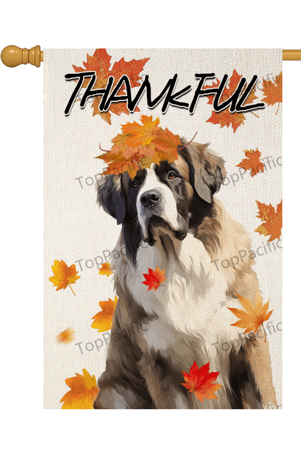 TopPacific Welcome Fall Saint-Bernard with Autumn Leaves Garden Flag 28X40 In Small Double Sided Linen Welcome Thankful Pet Lover Fall Yard Flag for Outside Garden Decor