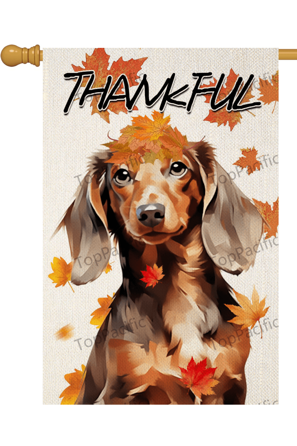 TopPacific Welcome Fall Dachshund with Autumn Leaves Garden Flag 28X40 In Small Double Sided Linen Welcome Thankful Pet Lover Fall Yard Flag for Outside Garden Decor