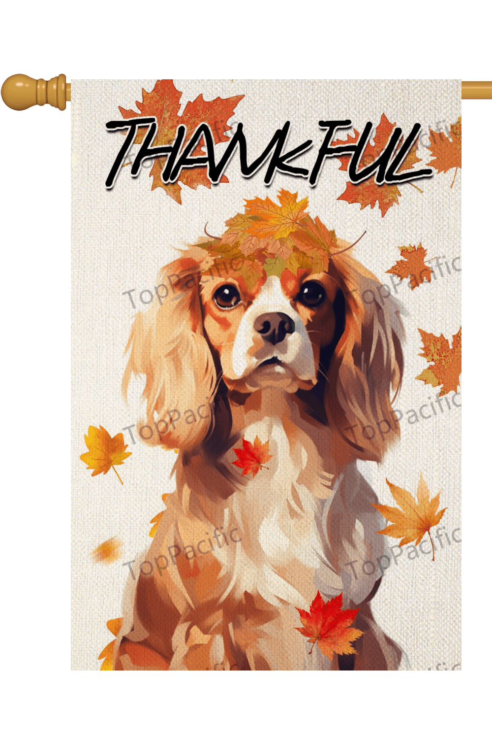 TopPacific Welcome Fall Cavalier-King-Charles Spaniel with Autumn Leaves Garden Flag 28X40 In Small Double Sided Linen Welcome Thankful Pet Lover Fall Yard Flag for Outside Garden Decor