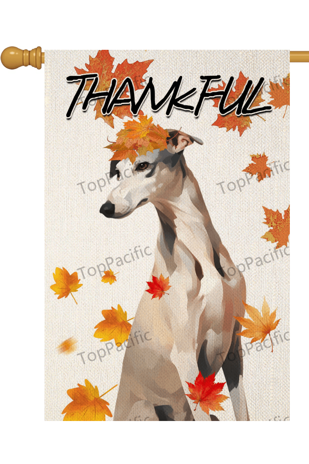 TopPacific Welcome Fall Greyhound-dog with Autumn Leaves Garden Flag 28X40 In Small Double Sided Linen Welcome Thankful Pet Lover Fall Yard Flag for Outside Garden Decor