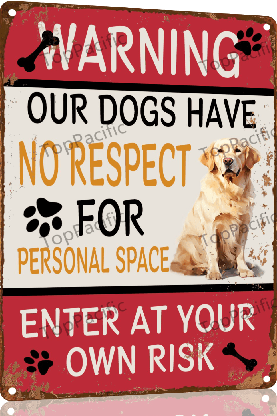 TopPacific  Golden Retriever Warning Our Dogs Have No Respect for Personal Space Metal Vintage Tin Sign Garage Home Wall Decor Poster Retro Vintage 12x8 Inch