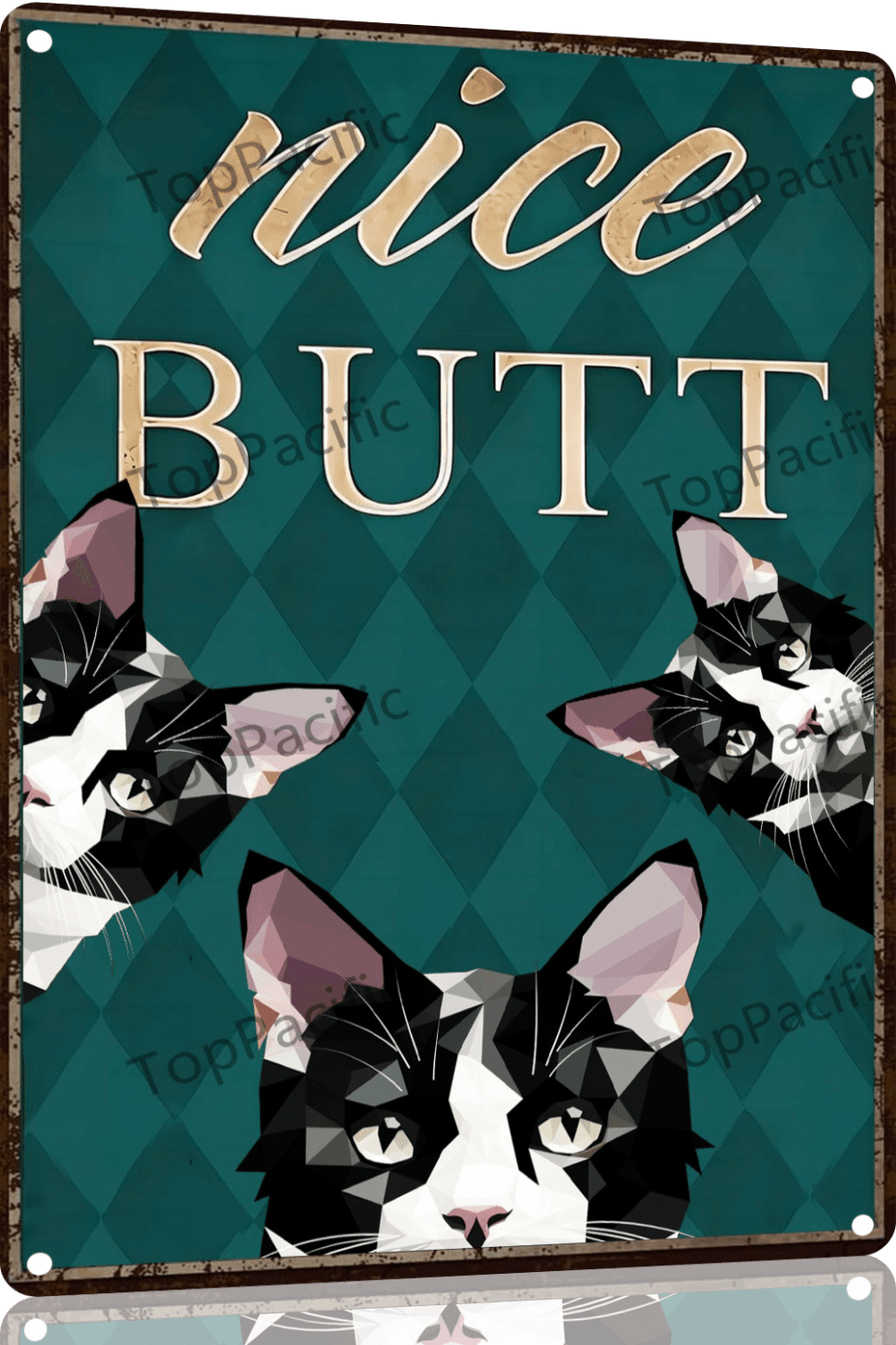 TopPacific Tuxedo Cat 12x8 inch Nice Butt Sign Bathroom Decor- Tuxedo Cat Metal Poster Cat Lover Gift Art Funny Cat Wall Art Decoration Retro Metal Tin Sign