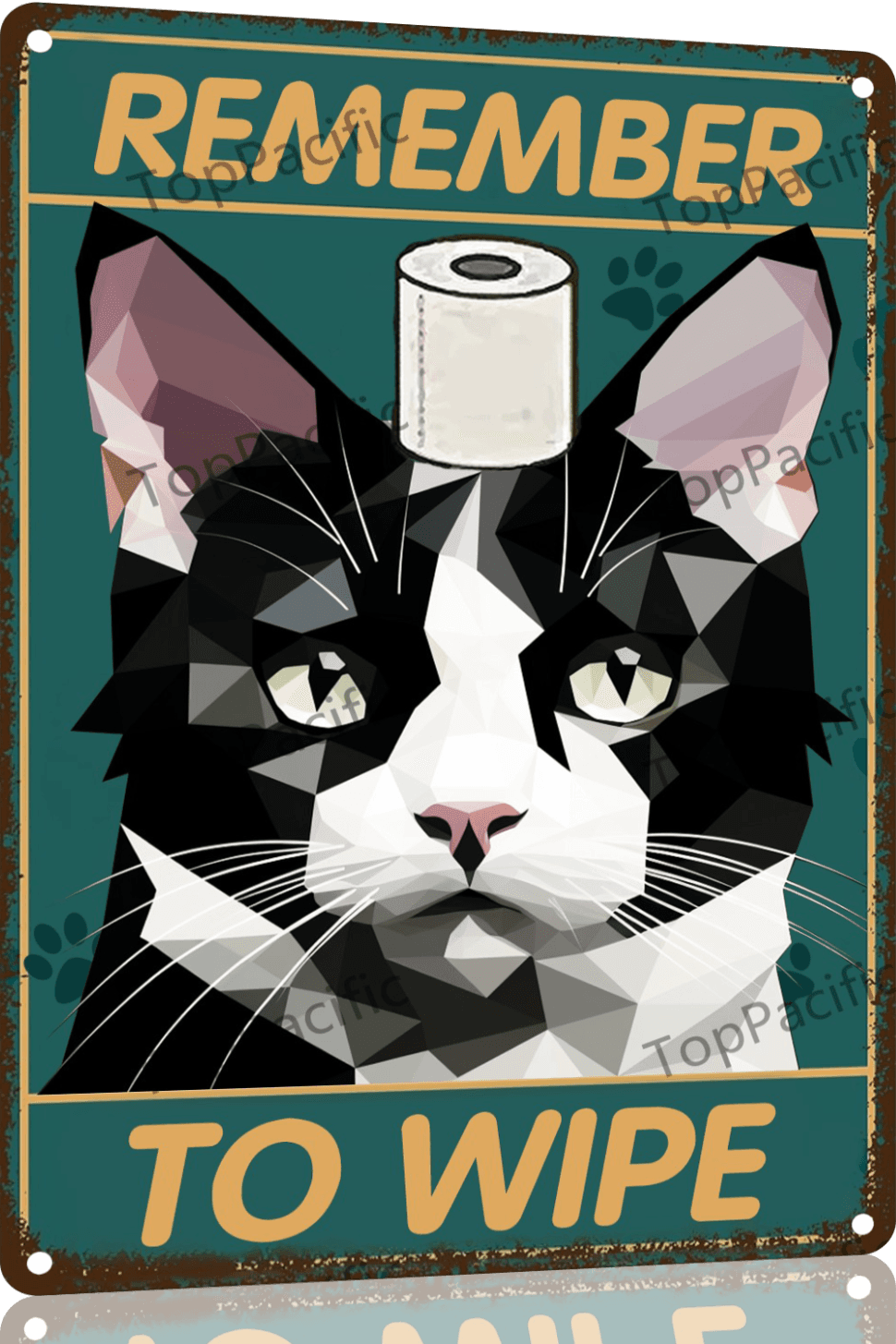 TopPacific Tuxedo Cat Bathroom Wall Decor Cat Signs Metal Tin Sign - Remember to Wipe Bathroom Decor - 12x8 Inches Decor Cat Poster Funny Bathroom Signs, Funny Cat Gifts