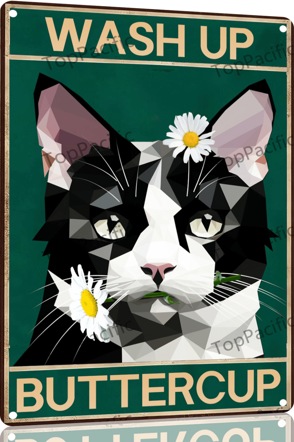 TopPacific Tuxedo Cat Wash Up Buttercup Vintage Aluminum Metal Poster Sign Decor Metal Tin Sign For Cafe Home Retro Club Bar Bathroom Poster Gift 12x8 inches